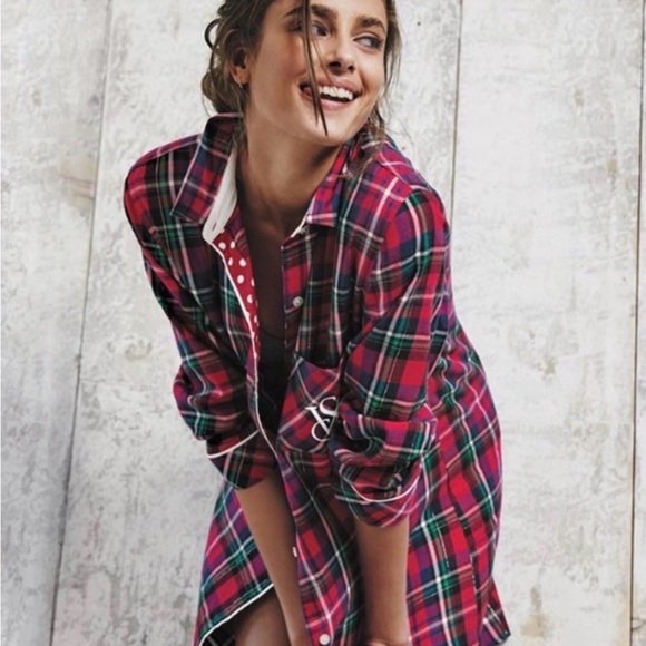 Victoria's Secret Red Plaid Pajama Night Shirt Get$25off$75purchase+free gift - Picture 3 of 6